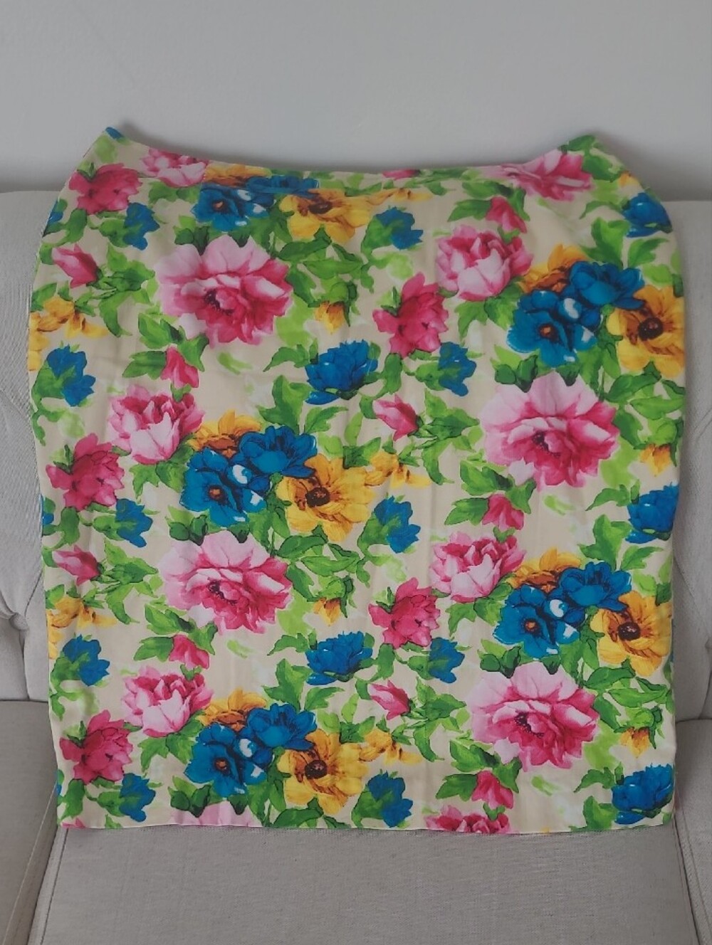 Bright Floral Midi Skirt in Pink, Blue & Yellow - Picture 6 of 9